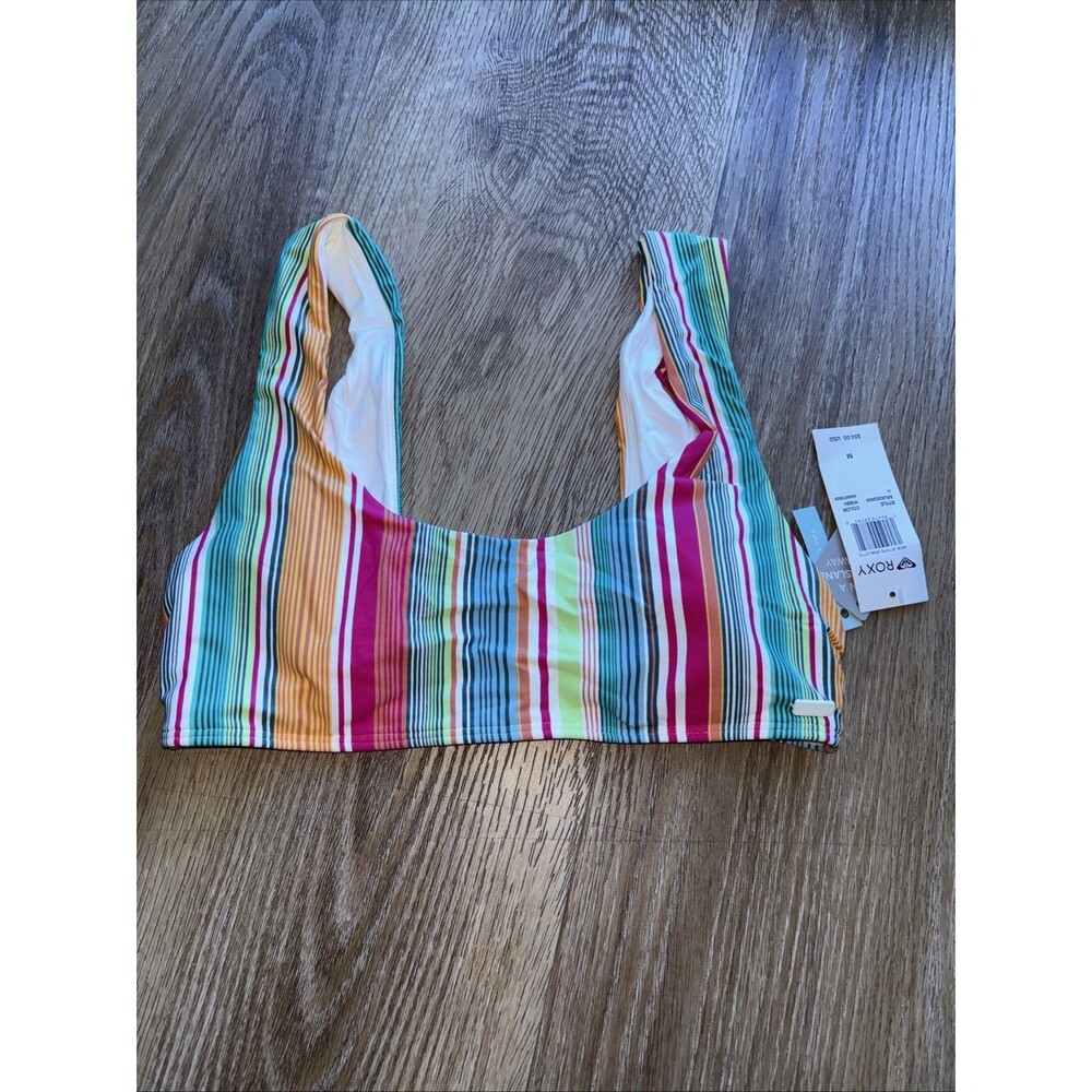 Roxy Mexi Stripe Bralette Bikini Swim Top Only Elastic Straps M New Lined Padded